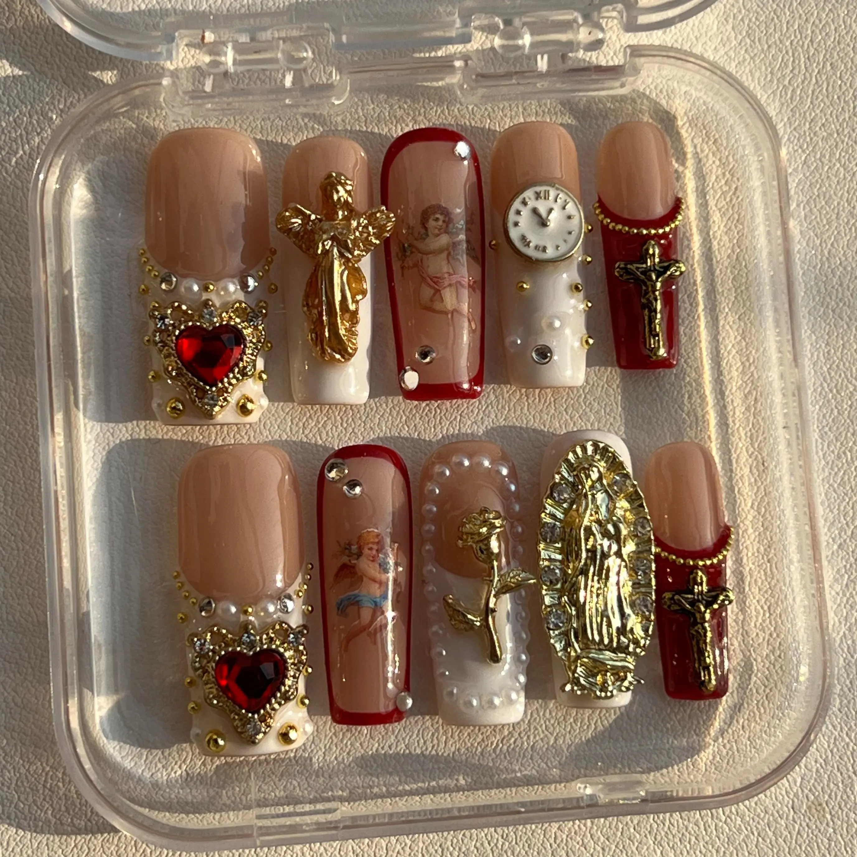 Handmade Press On Nails, Reusable 3D Gel & Acrylic False Nails with Pink Minimalist Art, Full Application Kit Included, Acrylic Press On Nails