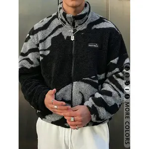 Unisex Y2K Style Long Sleeve Leopard Print Camo Casual Jacket, Letter Badge Streetwear, Fall Winter Fleece Warm Coat, High Street Culture, Men's Gift, Couple Fashion