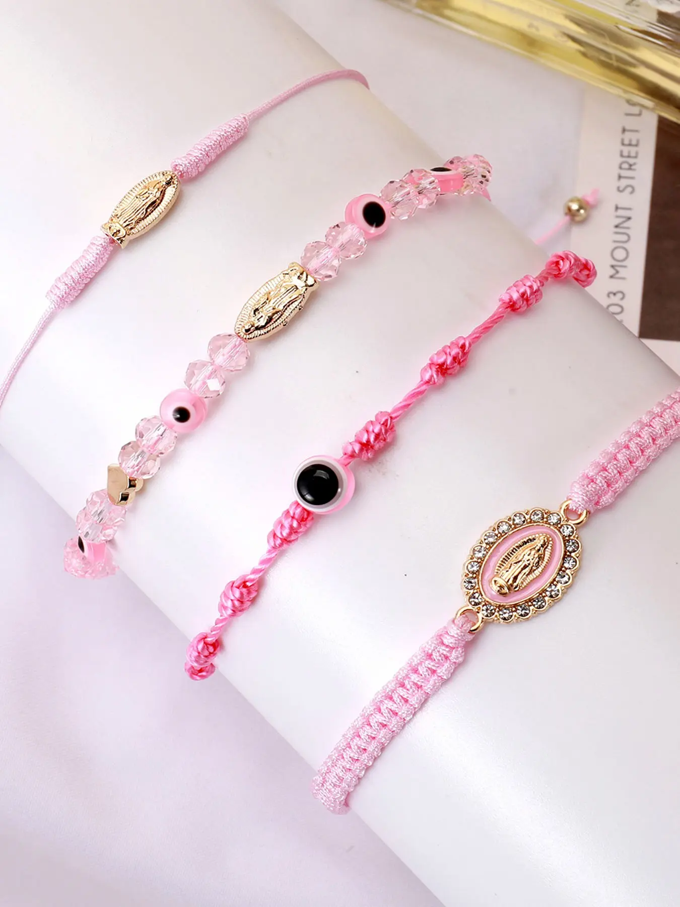 4pcs Cross Mexican Bracelets, Virgin Mary San Judas Bracelet, Heart Charm String Evil Eye Beads, Jewelry Gift for Women Girls, Braided Bracelet