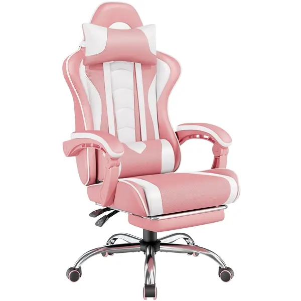 Yaheetech PU Leather Ergonomic Gaming Chair - Reclining Adjustable, Massage Lumbar Support, Footrest, Retractable Headrest, High-Back Swivel Rolling Base, 300lb Capacity for Home Office, Dorm Room Gamer Stuff