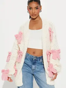 In My Bow Era Chunky Knit Cardigan – Pink/Combo | Cozy Statement Knit with Bow Detail