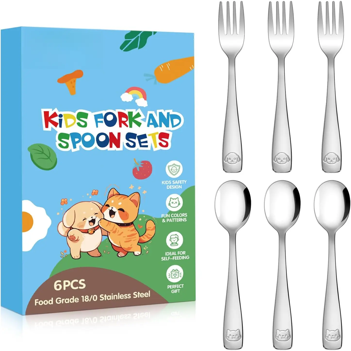 Stainless Steel  Utensils Set - 6 count  Silverware Set  Safe  Grade Small Forks and Spoons Dishwasher Safe Mirror Polished