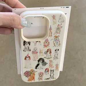 Cute Dog Pattern Protective Phone Case, Accessories, Floral Elements, Durable Shockproof Cover, Fits iPhone 15 15 Plus 15 Pro 15 Pro Max 11-17 Series