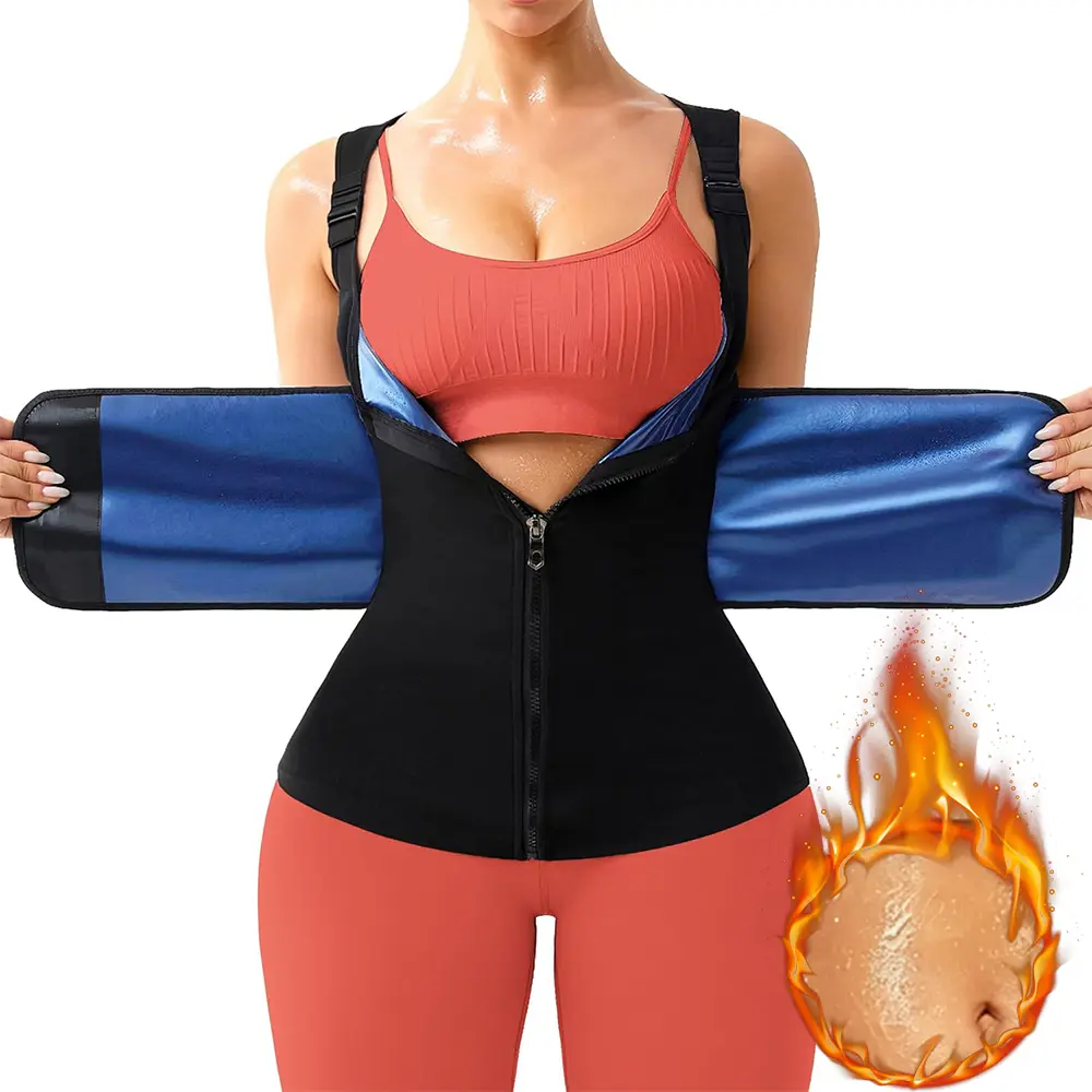 Women's Simple Sauna Sweat Waist Trainer Vest - U-Front Zipper, Belt, Tummy Slimming, Body Shaping Support Tank Top Shapewear for Women's Clothes