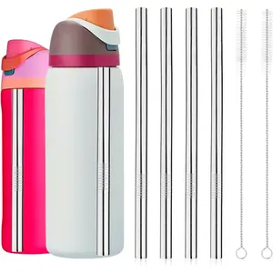 4 count Water Bottle Straws for  24oz 32oz, Stainless Steel Metal Straws Replacement with 2 Straw Cleaners  Tumbler Straws Bottle Accessories Parts for Indoor Outdoor  Trips