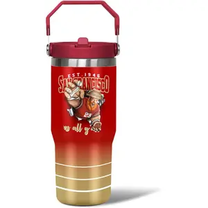 30oz San Francisco Classic Football Theme Tumbler - Stainless Steel Drinkware with Handle, Lid & Flip Straw, BPA-Safe Spill-Proof Durable Insulated Coffee Thermal Cup for Football Fans