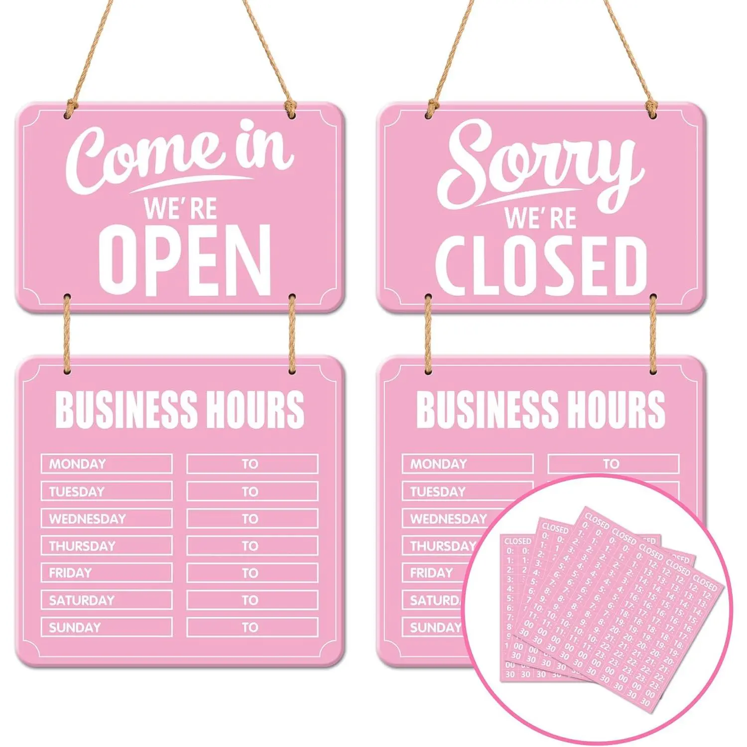 Business Hours Sign Hanging Open and Closed Mark Wooden Double Sided with Time Stickers for Coffee Bar Shop Door Window Restaurant