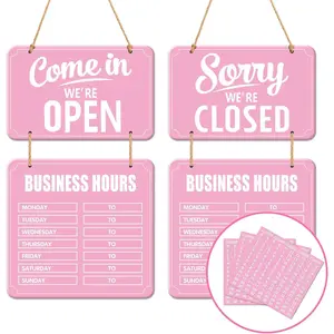 Business Hours Sign Hanging Open and Closed Mark Wooden Double Sided with Time Stickers for Coffee Bar Shop Door Window Restaurant