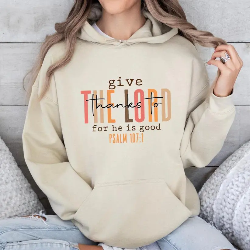Women's Faith & Gratitude Graphic Pullover Hoodie - Plus Sizes, Long Sleeve, Eco-Friendly Hot-Stamp Printing, Unisex Cut for Relaxed Everyday Fit, Lightweight Solid Cotton Top, Breathable Micro Elastic Casual Womenswear, Printed Text
