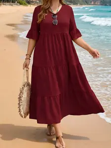 Plus Size Elegant Slim-Fitting Long Sleeve Maxi Dress, High Waist Ruched Bodycon Dress for All Seasons, Perfect for Valentine's Day and Special Occasions