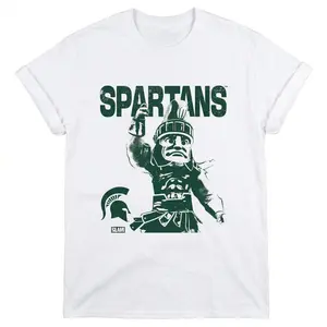 [MADE IN US] Michigan State Spartans Vintage Mascot Shirt - Premium Cream Distressed Graphic Tee - Retro College Streetwear