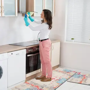 Anti Fatigue Kitchen Rug Sets 2 Piece, Non Slip Kitchen Mats for Floor Cushioned Kitchen Runner Rugs Waterproof Comfort Standing Mat for Kitchen, Home Laundry, Sink, Office, Blue/Blush/Orange