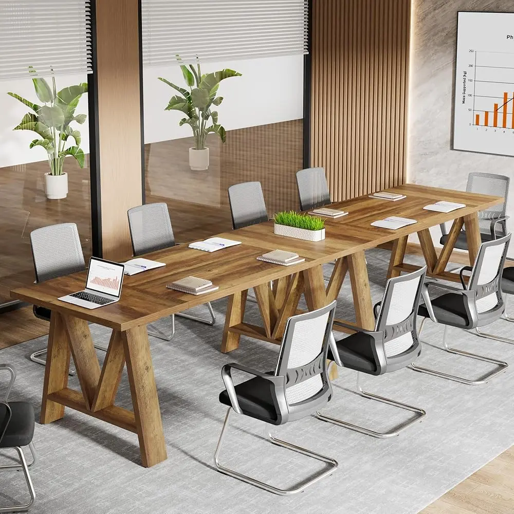 Tribesigns 5.3ft Farmhouse Wooden Meeting Table, Conference Table for Office, Rustic Brown with Sturdy Legs