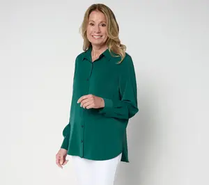 Joan Rivers Stretch Satin Button Front Shirt