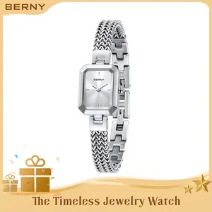 BERNY Silver Watches for Women Dainty Quartz Bracelet Watch All Stainless Steel Ladies Rectangle Mini Wristwatch Small Fashion Waterproof Easy Resize Detachable Bracelet Watch for Women and Love Ones, Jewelry Gift, Easter gift