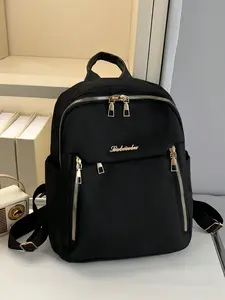 1pc Black  Backpack with Metal Zipper - Fashion Versatile Casual Sports Large Capacity, Suitable for Women, School, Travel, Date & University