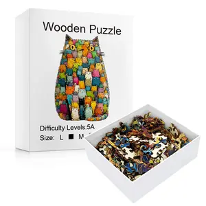 Cute Irregular High-Difficulty Cat Stack Wooden Puzzle Solid Premium Wood Stress-Relief Toy with Vibrant Colors Intricate Details Fun Shapes Ideal Gift Fast Shipping