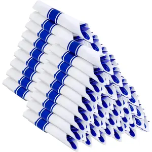 400-piece pre-rolled blue plastic tableware set - heavy-duty blue tableware - includes 100 disposable utensils (with packaging) and napkins, suitable for parties, dinner parties, and weddings