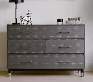 BERRY NEST Grey Dresser for Bedroom, 6 Drawer Wood Dresser with Modern Storage Organizer, Wide Chest of Drawers for Clothes, Closet, Living Room