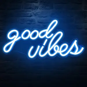 DECANIT Good Vibes Neon Sign for Bedroom Wall Decor Powered by USB Neon Light, Ice Blue Color,16.1"X8.3"X0.6" DECANIT