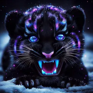 5D DIY Full Drill Round Diamond Painting - Diamond Painting Kit Black Panther Mosaic Canvas DIY Wall Art, Home Wall Decoration, Suitable for Halloween, Christmas, Birthdays, and Anniversary Gifts
