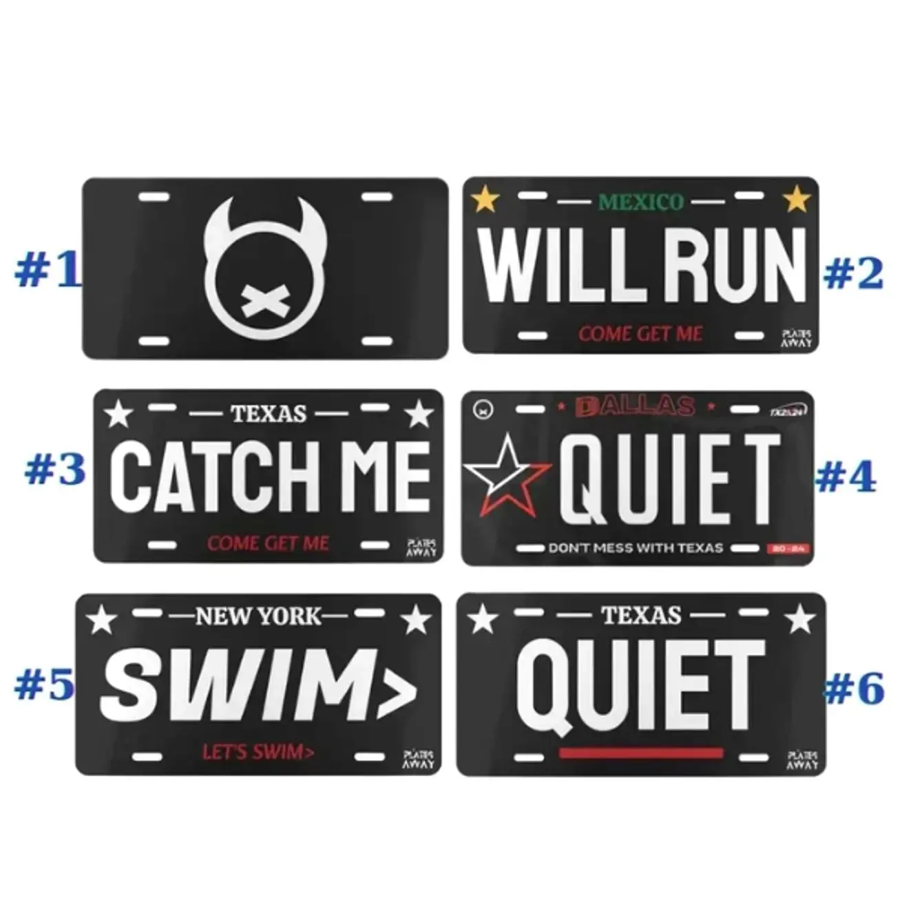 Quite, Catch Me, SWIM , Will Run License Plate, Car Accessory, 12 x 6 , 100% Aluminum, Includes 4 Pre-Drilled Holes, Assembled in the USA