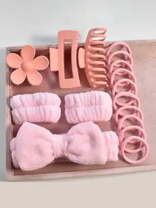 16-Piece Hair Accessory Set, Soft Plush Headbands, Rubber Bands & Clips, Style for Girls, Daily Use Hairstyles