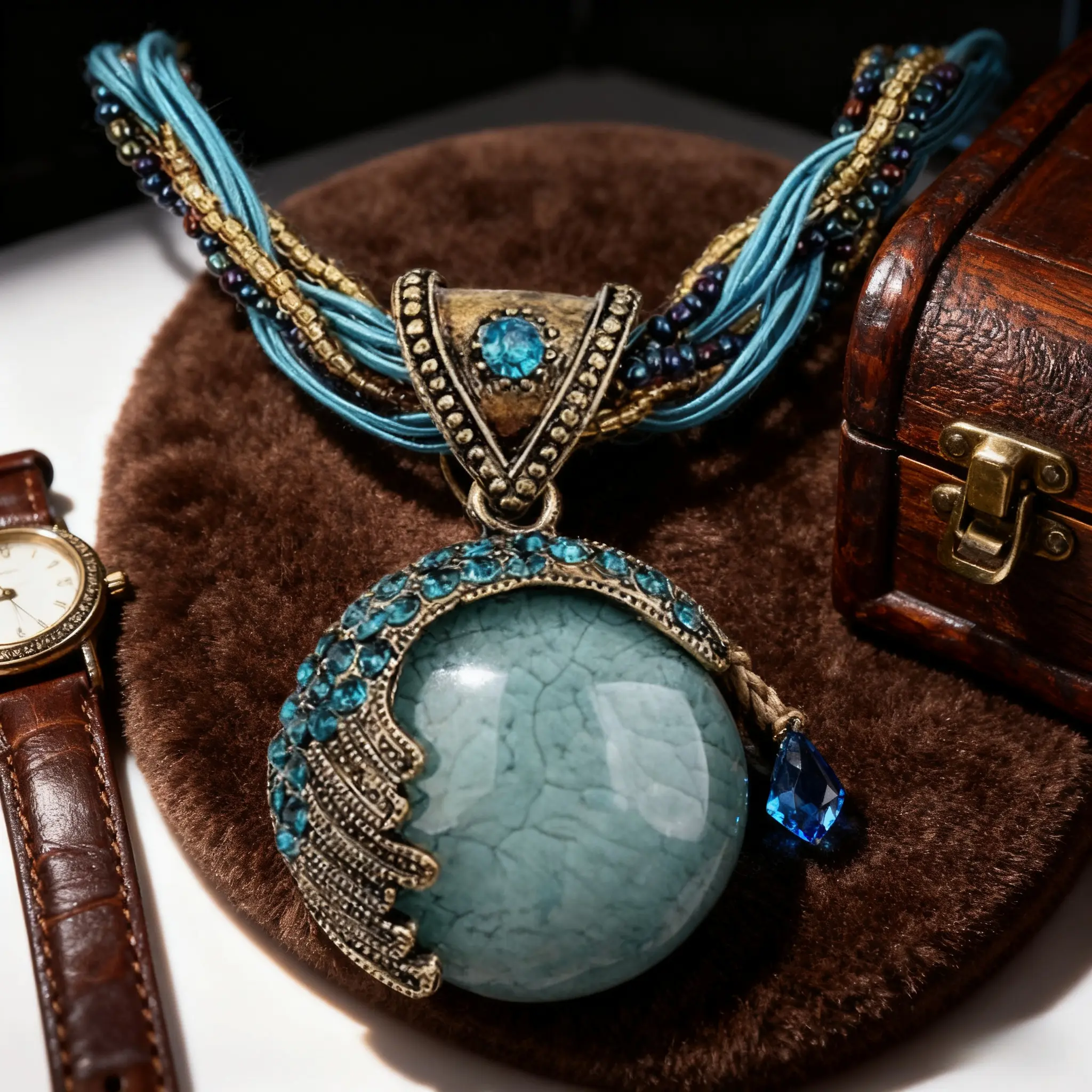Handmade Bohemian Collar Necklace for Women with Retro Turquoise and Rhinestone Pendant, Adjustable Woven Rope Chain, Turquoise Jewelry, Handmade Necklaces, Boho Twist Chain Frames Your Neckline, Elegant