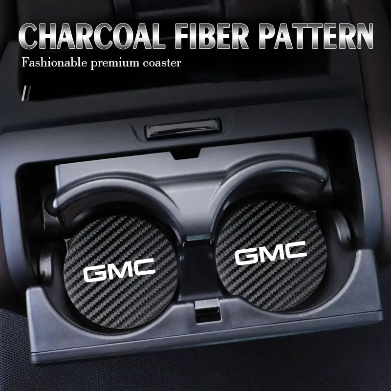 2pcs Car Coaster Carbon Water Cup Slot Non-Slip Pad Bottle Mat For GMC Terrain Sierra Canyon Yukon Acadia Savana Denali AT4 Granite Car Interior Accessories Car Accessory Automotive Interior Accessories