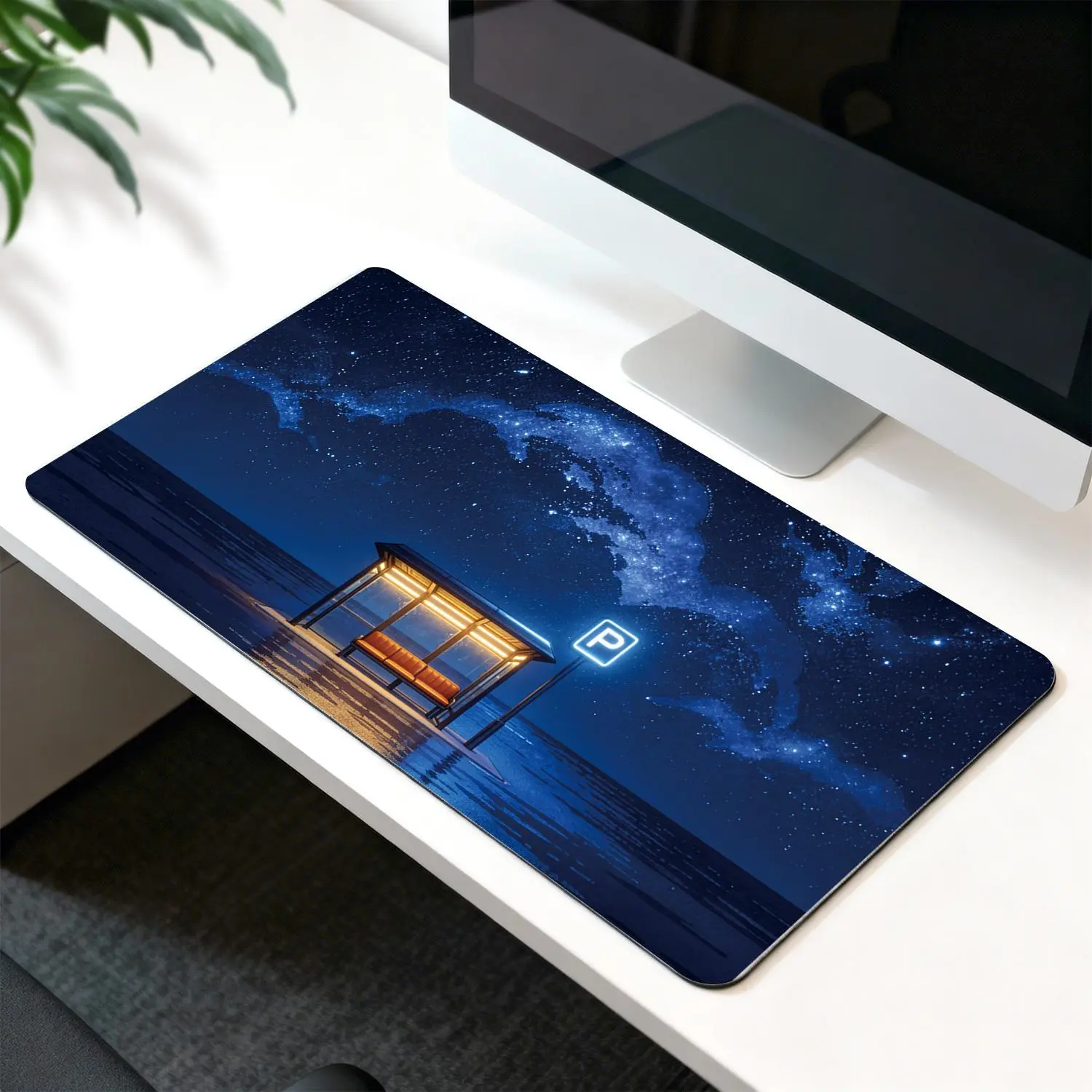 LIVEKEY 40x80cm Night Bus Stop Galaxy Gaming-Style Custom-Shaped Mouse Pad - Non-Slip Base, Stitched Edges, Water-Resistant Comfort Surface for Office, Writing Setup, Aesthetic Large Desk Mat, Gaming-Style Mouse Pads, Custom-Shaped Mouse Pads