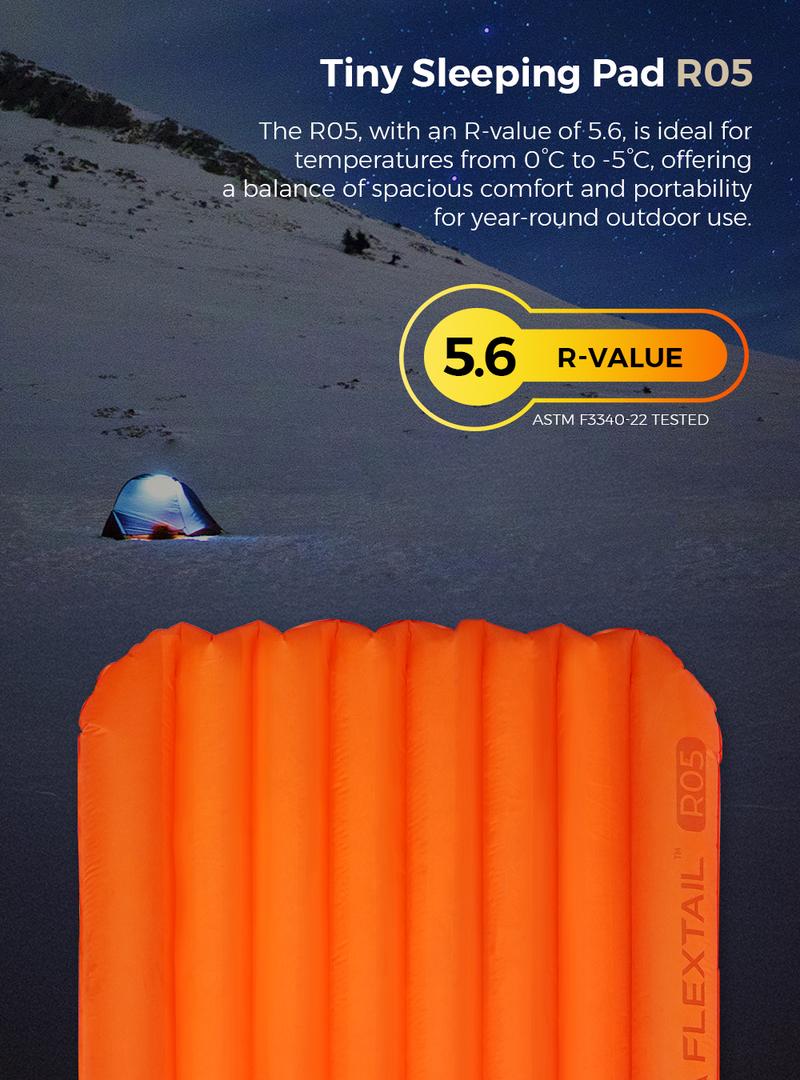 FLEXTAIL Tiny Sleeping Pad R05 AVS- 5.6 R-Value Lightweight Automatic Inflation Pad