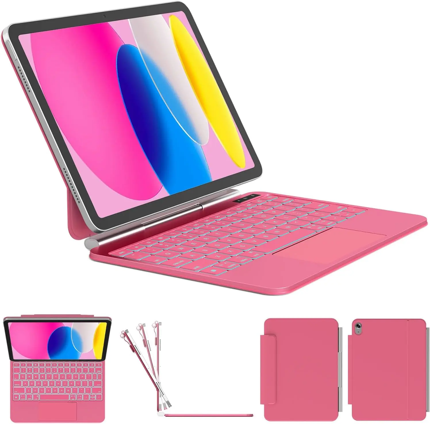 for iPad 11th (A16, 2025)/10th Generation Case with Keyboard, Upgraded Magic-Style Keyboard for iPad 11th/10th 10.9", 11-Color Backlit, Smart Trackpad with Pencil Buckle, Hot Pink