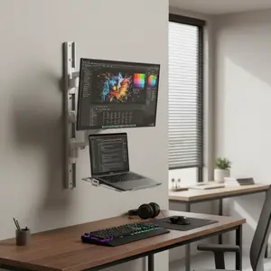 ZeboZap ZLTV8022 Bed TV Mount with Laptop Holder & Keyboard Tray for Work from Home Gaming Monitor Mount Fits 17"-43" Screen Holds 26.4lbs White