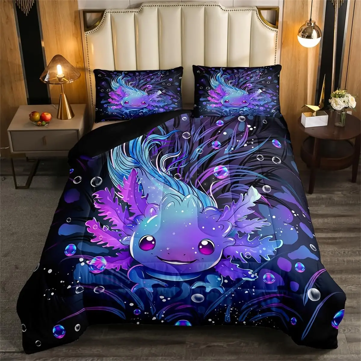 Feelyou Axolotl Bedding Set - Ultra-Soft Salamander Reptile Comforter, Ocean Sealife Duvet, Decorative Bedroom Bedding Set for Women Men, Decorative Bedding Set