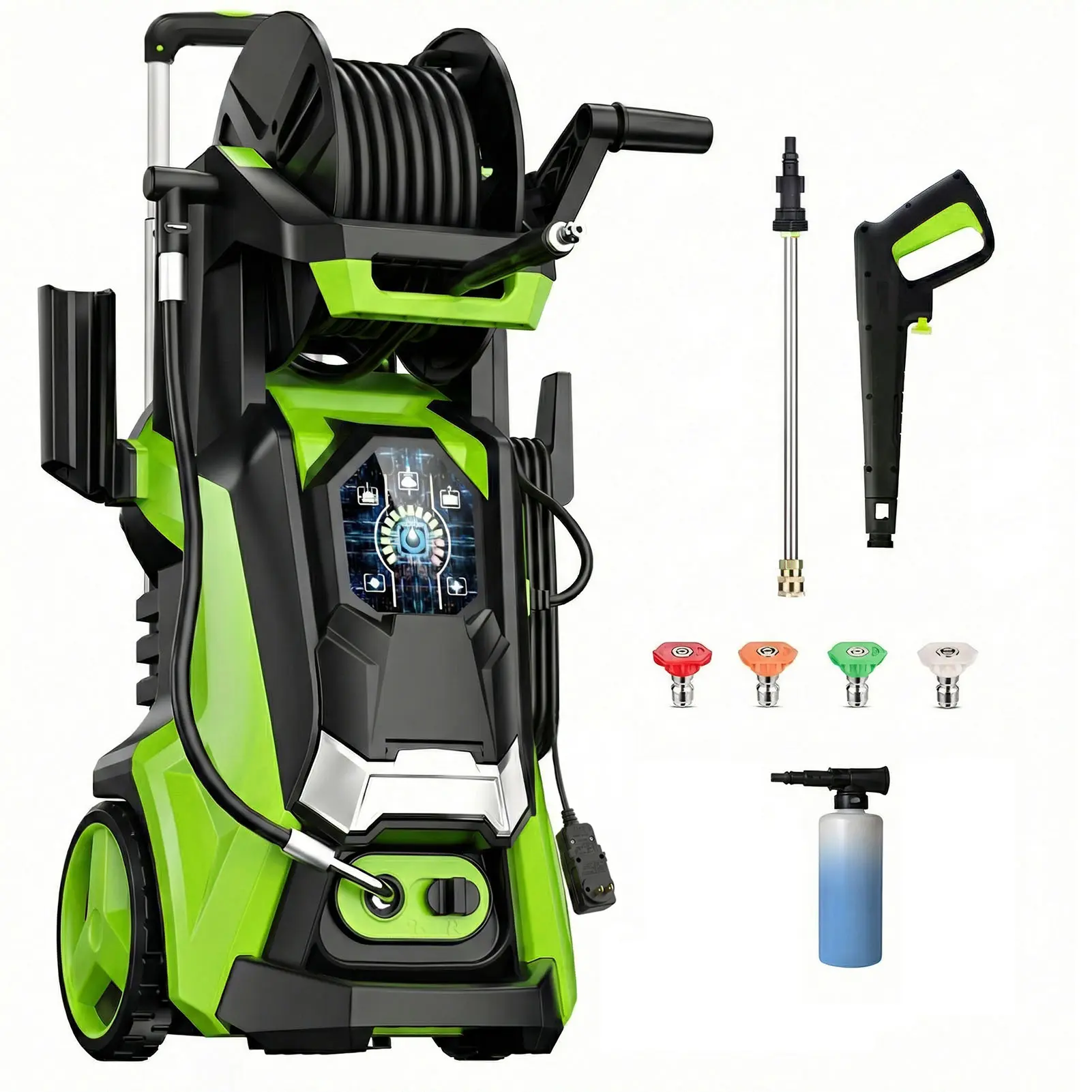 Electric Pressure Washer 5560PSI MAX 3.8GPM, 15 Level Adjustable Touch Screen, Everyday Cleaning Solution, with 4 Spray Nozzle, 500ML Foam Cannon, Stainless Steel Lance, Automatic Total Stop System for Car Wash, Home, Patio, Outdoor Cleaning