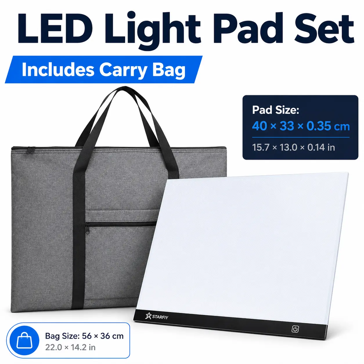 Diamond Painting LED Light Pad Kit, USB Powered Tracing Light Box with Carry Bag, 4 Binder Clips & 5ft Type-C Cable, Portable Drawing Board for Sketching & DIY