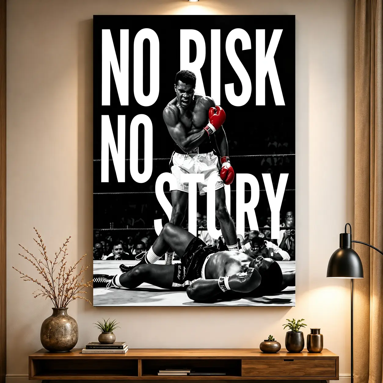 Motivational Boxing Wall Art Decor, "No Risk No Story" Posters and Prints, Vintage Sports Canvas Artwork, Fighter Mindset Aesthetic for Gym Office Man Cave Home Decor, Gift Idea Decoration Artistic Room, Canvas Print, Boxing Gym Decor
