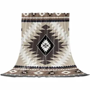 Brown Boho Throw Flannel Blanket for Couch Sofa Bed, Vintage Rustic Southwest Aztec Geometric Microfiber Soft Fleece Blankets All Season Warm Cozy Bedding for Women Men Kids,