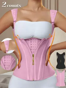 Women's Solid Color Zipper Hooks Waist Trainer Corset, Tummy Control Underwear Shapewear Tops, Adjustable Hooks Body Shaper for Women