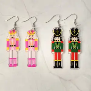 #506 Various Color Nutcracker Earrings- Stainless Steel Hooks- Casual Christmas Jewelry