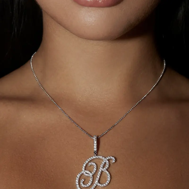 Custom Script Initial Necklace | Personalized Gold or White Gold Plated CZ Pendant | Gift for Her