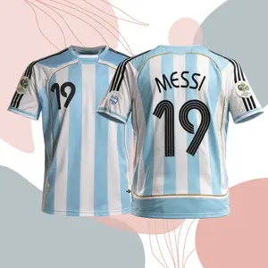 2006 Retro Home White Away Blue No.19 Messi Short Sleeved Soccer Jerseys Fan Version