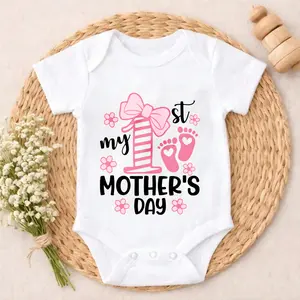 Baby Bodysuit My First Mothers Day Pink Bow Print 100% Pure Cotton Non-Irritating Snap Closure Breathable Perfect For Gifting & Everyday