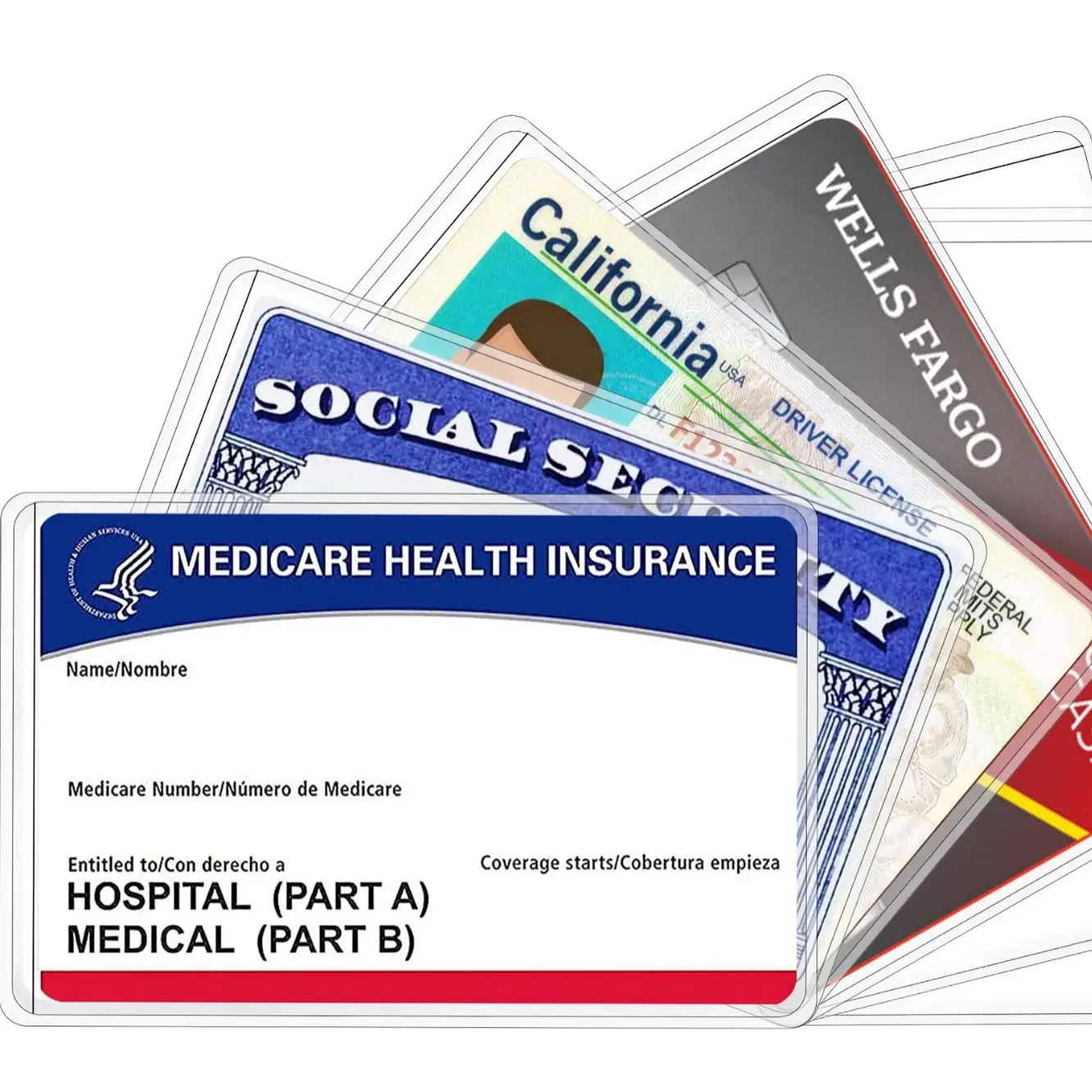 20/40/60-Pack New Medicare Card Protectors – 12-mil thick, clear & matte PVC; suitable for Social Security cards, medical IDs, credit cards, and business cards; waterproof design with double-sided protection.