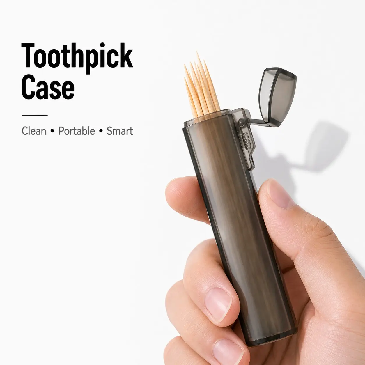 1pc Portable Clear, Transparent Plastic Toothpick & Swab Holder, Leak-Proof Travel Organizer with Metal Cylindrical Design, Compact Desktop Storage for Home, Camping, and Outdoor Use, Clear Plastic Container Refillable Canister
