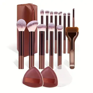 17-Piece Makeup Tool Set, Professional Face Makeup Kit Includes 14 Brushes, 1 Bag, 2 Portable Travel Blending Brushes & Cleaning Tools, Makeup Brushes Kits