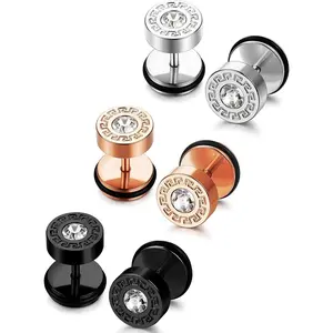 FIBO STEEL 3 Pairs Stainless Steel Stud Earrings Set for Men Women Ear Piercing Plugs Tunnel Street Fashion Hip pop Jewelry