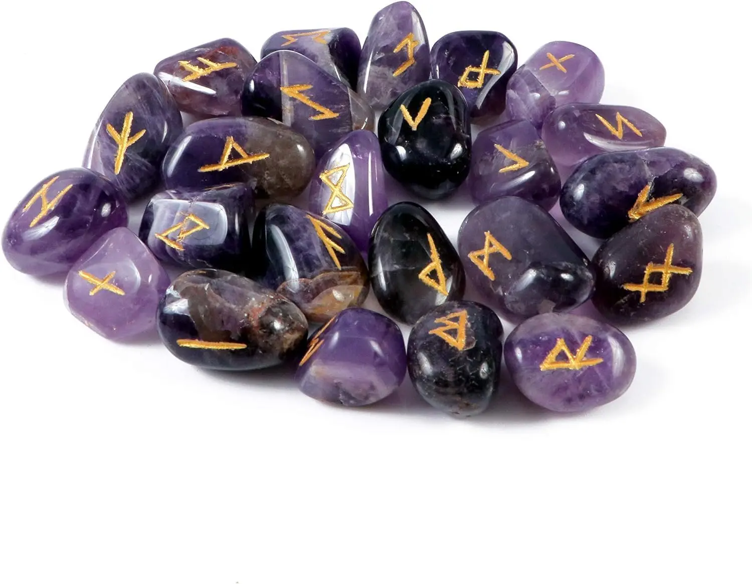Amethyst Rune Set — 25-Piece Elder Futhark Carved Crystal Divination Set