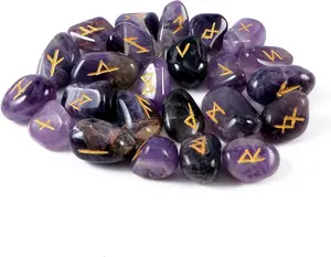 Amethyst Rune Set — 25-Piece Elder Futhark Carved Crystal Divination Set
