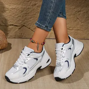 American Retro Contrast Color Running Shoes, Mesh Breathable, Thick Bottom Cushioning, Campus, Street, Daily Wear Template, Running Shoes To Grasp The Relaxation Feeling, 5cm High Casual Shoes